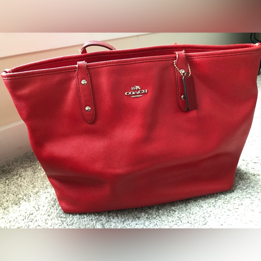 Coach Zip tote handbag red/silver